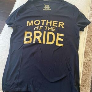 Faded Glory Mother of the Bride V-Neck tshirt. Black‎ with gold lettering